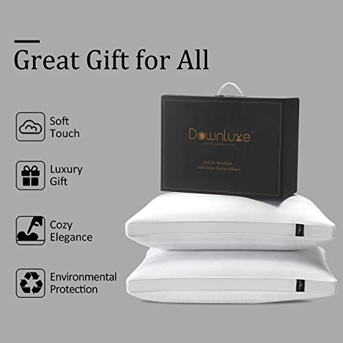downluxe Goose Down Feather Pillow 2 Pack Gusseted Bed Pillows for