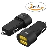VOJO (2 Pack) Dual USB Car Charger 2.1A + 1amp 15W [Black] Cigarette Lighter Adapter w/ Led BULLET, 2 Port for S5 S6 S4 S3 , Apple iPhone 7 6 6s Plus 5s 5 SE iPad 4 mini 3, LG G3 G4
