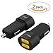 VOJO (2 Pack) Dual USB Car Charger 2.1A + 1amp 15W [Black] Cigarette Lighter Adapter w/ Led BULLET, 2 Port for S5 S6 S4 S3 , Apple iPhone 7 6 6s Plus 5s 5 SE iPad 4 mini 3, LG G3 G4