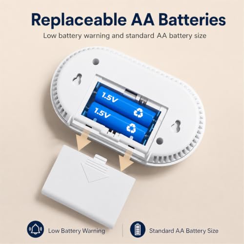 Hapippofa Carbon Monoxide Alarm with Digital Display, Battery Powered CO Detector with Replaceable AA Batteries, 10-Year Sensor Life, 85 dB Alert, EN 50291, for Home & Travel, 1 Pack