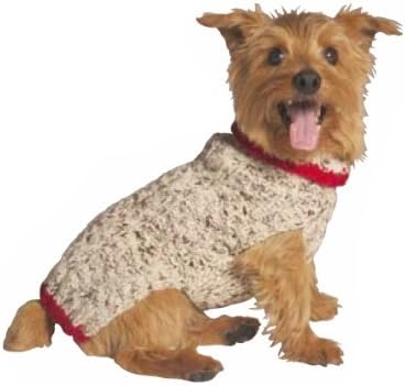 Chilly Dog Oatmeal with Red Trim Dog Sweater, Large