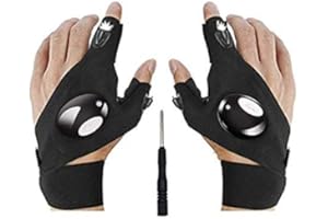 XIANGZHU LED Flashlight Gloves, Stretchy Fingerless Gloves Light, Birthday Gifts for Man, Hands Free Flashlights for Working in Darkness Places Fishing, Repair, Camping, Hiking, Running