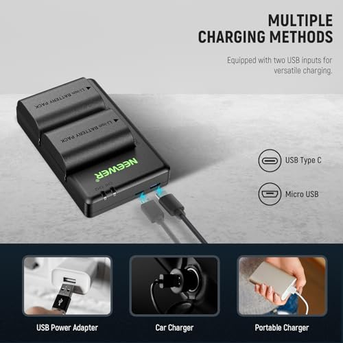 NEEWER 2 Pack 2400mAh LP-E6P LP-E6NH LP-E6N LP-E6 Replacement Battery and USB Double Charger, Compatible with Canon EOS R5 Mark II EOS R5 EOS R6 EOS R7 EOS R 5D II III IV 6D 6D II 7D 7D II 60D 70D 80D