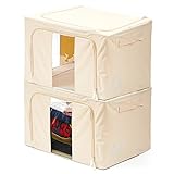 2 Pack Storage Bins Boxes EZOWare Foldable Container Organizer Basket with See-through Window - Extra Large / Beige For Under bed Storage, Closet ,Linens, Bedding Blanket, Sheets Pillows, Quilt