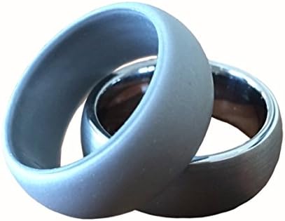 Terrain Rings - Matching Silicone and Tungsten Ring Set For Men 6mm - Safe Wedding Band, Yoga, Crossfit Rubber Ring, Weight Lifting, Training, Exercise, Fitness (Silver, 7)