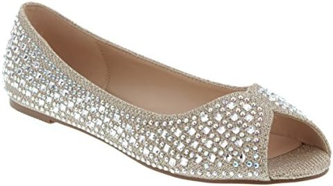 Baba-29 Women's Peep Open-Toe Rhinestone Crystal Embellished Ballet Flat Shoe