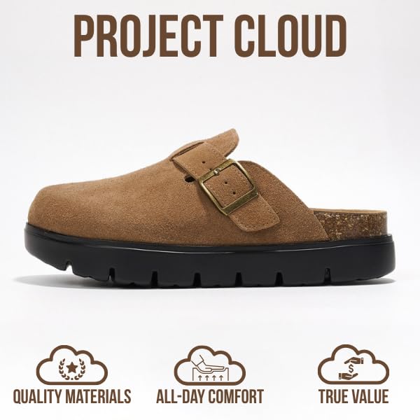 Project Cloud Genuine Leather Platform Clogs for Women Footwear - Memory Foam Arch Support Cork Footbed Casual Shoes & Mules for Women 2025 (Benton Chunky)