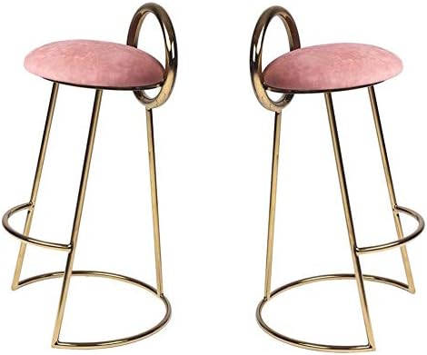 ZBYY Bar Stool Set Of 2 With Backrest Fabric Velvet Rose Dining Stools For Kitchen Island Counter Stool With Metal Legs 200kg,Gold-SeatHeight65cm