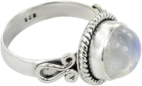 Natural Blue Moonstone Ring - 925 Sterling Silver Ring - Rainbow Moonstone Gemstone Ring - Available Finger Ring Size 5 6 7 8 9 10 - Silver Stone Rainbow Ring (10)