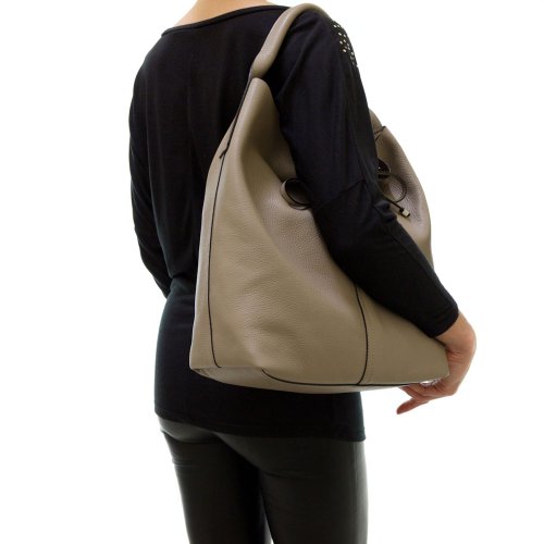 Gianni Chiarini Italian Made Taupe Pebbled Leather Oversize Slouchy Hobo Bag