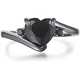 DCFSHEE Black Gold Plated Heart Cut Engagement Analog Black Gem Ring Halo Bridal Anniversary Promise Wedding Band Fashion Brilliant Classic Ring for Women (US size 6)