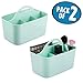 mDesign Plastic Makeup Storage Organizer Caddy Tote - Divided Basket Bin, Handle for Bathroom - Holds Eyeshadow Palettes, Nail Polish, Makeup Brushes, Blush, Shower Essentials - Small, 2 Pack - Mint