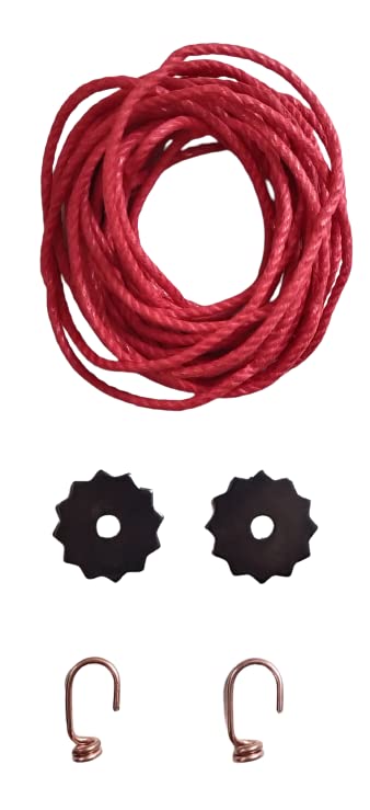 KD89 Complete Assortment for Renovation of Comtoise Rope – 4.20 m Red Cord, Two Hooks and Star Stop Washers, Reinforced – Made in the Jura, Red