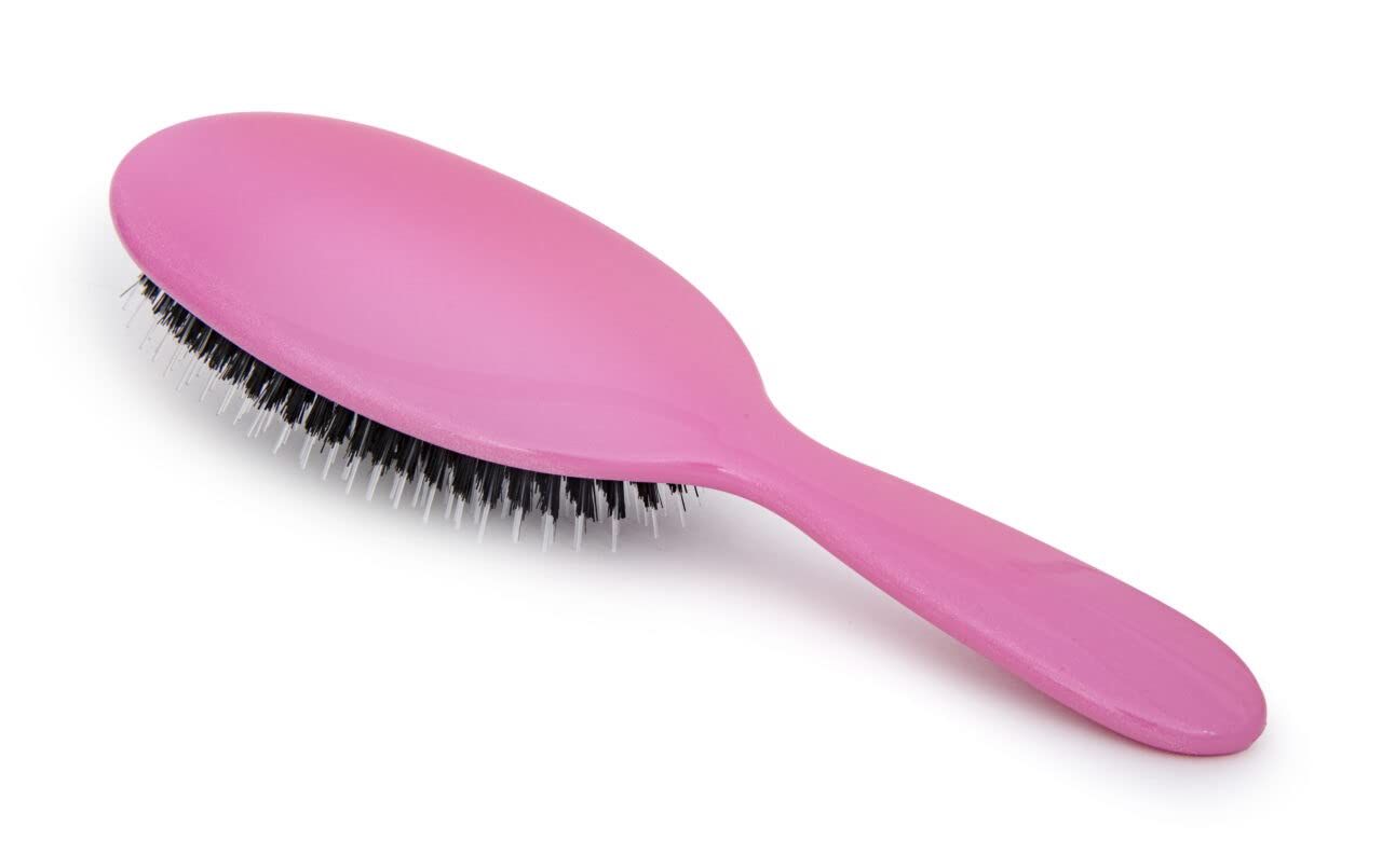 Rock & Ruddle Natural Mixed Bristle Hair Brush for Women and Kids (XL Luxury, 23.5 cm) - Perfect for Wet or Dry Hair, Detangling Smoothing Blowdrying - Designed & Made in UK (Tickled Pink)