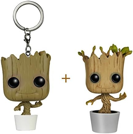 Baby Groot Funko Pop Marvel Guardians of the Galaxy Dancing Bundle - 1 Groot Figure Bobble Head 1 Mini Groot Pocket Keychain