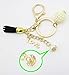 Key Chain Accessories for Women - Light Coffee Faux Fur Ball Charm and Artificial Pearl with Key Ring