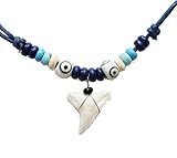 Shark Tooth Wood Beads Necklace Handmade Hawaiian Style Beach Adjustable cord