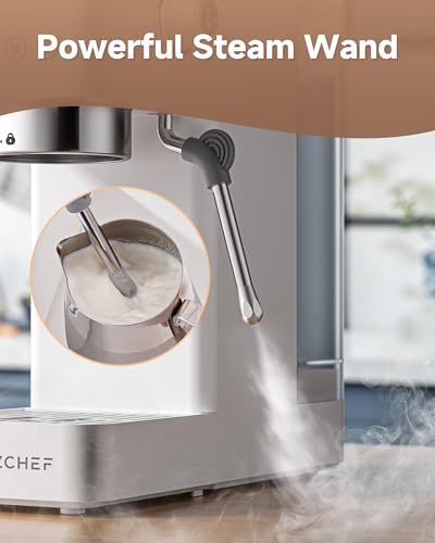 AMZCHEF 20 Bar Professional Espresso Machine, 1350W Coffee Machine with Milk Frother, Flexible Brewing Options, Compact Espresso Machine for Cappuccino, Latte, White