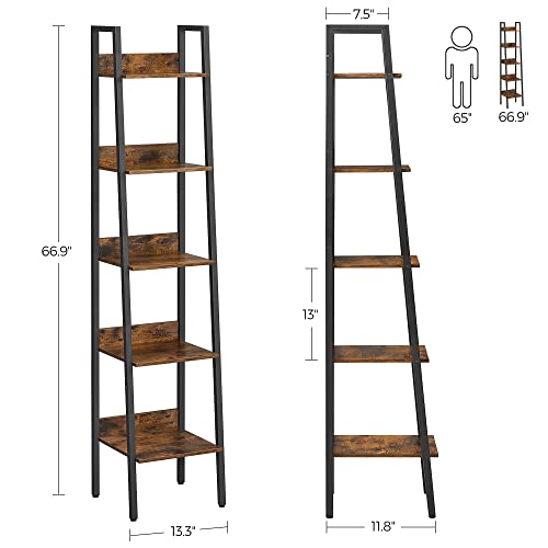 VASAGLE Bookshelf, 5Tier Narrow Book Shelf, Ladder Shelf for Home