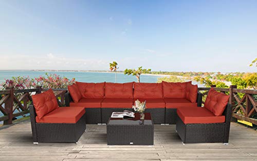 Amooly 7 Pieces Patio PE Rattan Sofa Set Outdoor Sectional Furniture Wicker Chair Conversation S ...