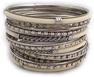 Shop One Twenty Stacking Indian Bangle Bracelet Set (Silver/Beige)