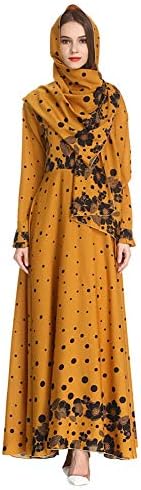 Xinvision Muslim Maxi Dress with Hijab for Women Abaya Dubai Floral Print Kaftan