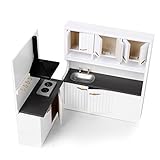 1/12 Scale Dollhouse Furniture Wooden Kitchen Set Furniture Accessories for Kids Dolls Gift Classic Toys