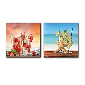 Canvas Wall Art Wine & Fruits Painting Artwork for Home Prints Framed - 12"x12" x 2 Panels