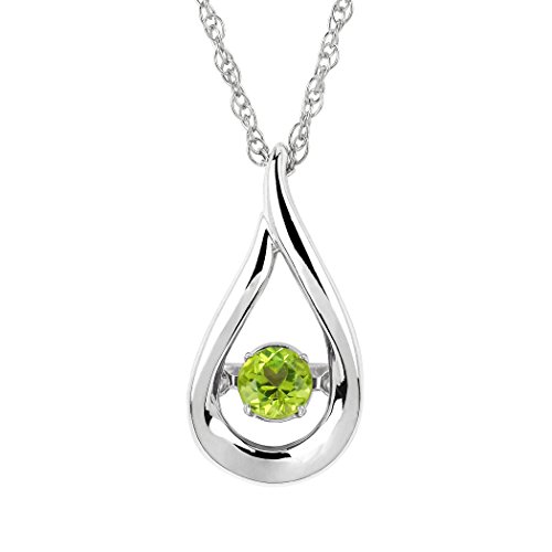 925 Sterling Silver & Gemstone Open Teardrop with Dancing Gemstone Inside Brilliance in Motion Pendant Necklace with Rope Chain - 18”