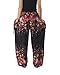 Lannaclothesdesign Women's Flowers Yoga Boho Pants Long Beach Summer Harem Pants (US Size 0-10, Black)