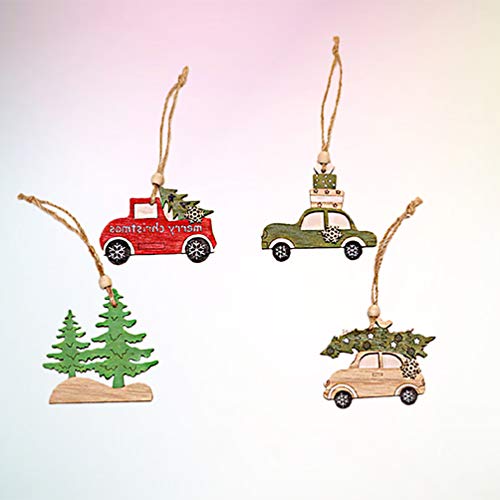image for LIOOBO 4pcs Christmas Tree Hanging Pendant Creative Wooden Car Tree Sh