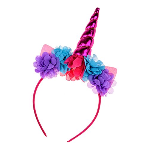Love Sweety Girls Golden Sliver Unicorn Ears Headband Rose Flower Cosplay Hair Clasp (Peach)