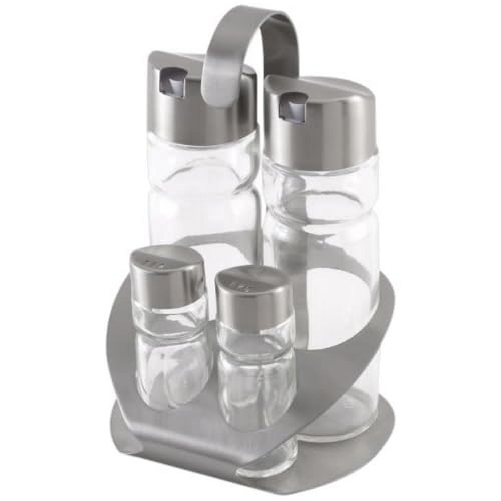 Monix Sabor 4 Piece Oil-Vinager Set, Stainless Steel, Silver, 30 x 30 x 30 cm