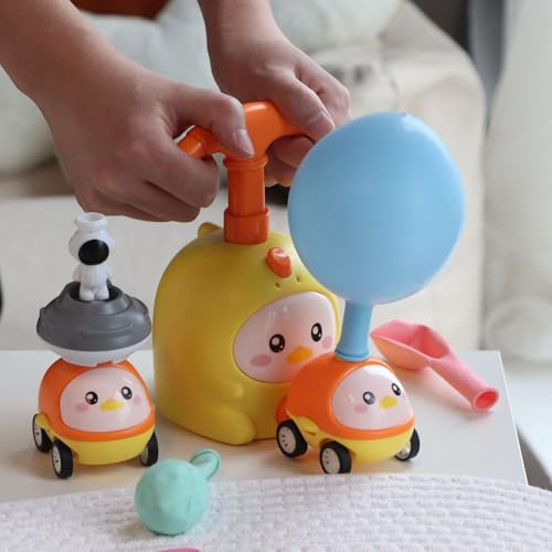 Balloon Powered Launch Car, Inflatable Balloon Car Toy Pump Set Animal Air Powered Toy Balloon Launcher Toys with 2 Cars Air Pressure Vehicle with Pump & Balloons (A)