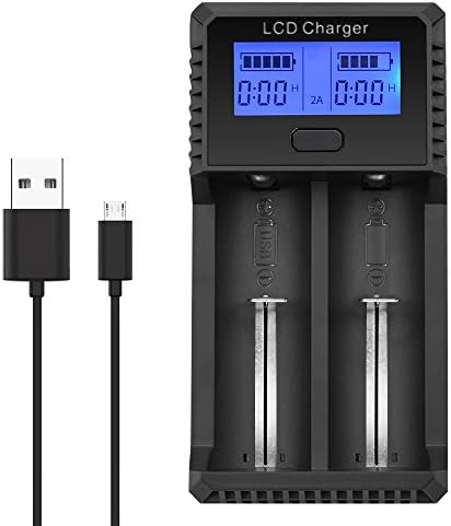 18650 Charger USB, AQQEF 2A Fast Universal 18650 Battery Charger 2 Bay for Li-ion 26650/18650/18500/18350/17670/16340/14500/10441, Ni-MH Ni-Cd AA AAA Rechargeable Battery With LCD And USB Output