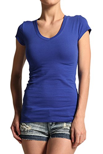 TheMogan Women's Active Basic V-Neck Short Sleeve Tee Shirt Royal Blue S