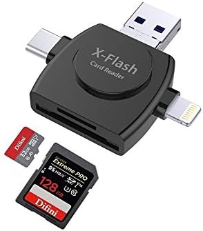 Micro SD Card Reader, 4 in 1 Camera TF Memory Card Reader Adapter for Lightning/ Micro USB/ USB Type C/ USB A, X-Flash External Storage Memory Expansion for iPhone/ iPad/ Macbook / Android/ PC