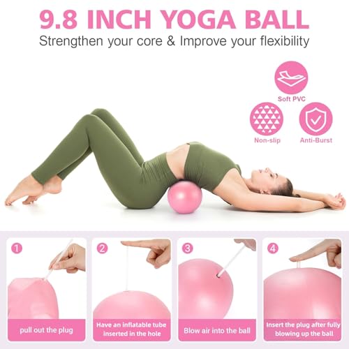Kit básico de anéis de Pilates, conjunto de equipamentos para exercícios em casa com bola de 25 cm, faixas elásticas, acessórios, conjunto de Pilates para pernas e braços