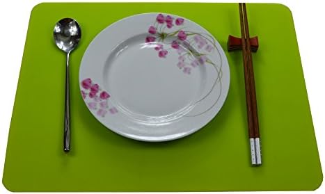 15.7"x11.8" New Silicone Solid Color Placemats, Flexible Non-Slip Silicone, Set of 4 (Green)