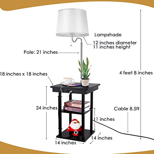 Albrillo Nightstand Floor lamp with Outlet and 2 USB Charging Ports, Mid Century Table with Shelve and Swing Arm for Bedroom, White - Thumbnail 6
