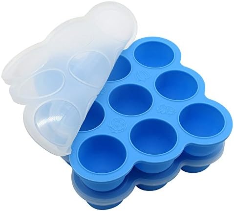 Silicone Egg Bites Molds Fits Instant Pot 5,6,8 qt Pressure Cooker, 7Cups Baby Food Storage Freezer Trays with Silicone Clip-On Lid (9 Cups, Blue)