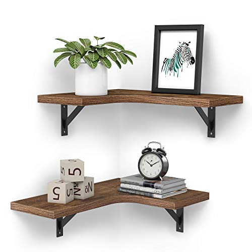 Homemaxs Corner Floating Shelves Wall Mounted, Rustic Wood Wall Shelves