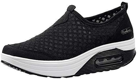 cureture❤️❤ Women Outdoor Casual Sports Shoes Trainers Sports Running Shoes Walking Fitness Shoes Sneakers Slip On Shoes Thick-Soled Air Cushion Shoes Mesh Flying Woven Shoes Rocking Shoes