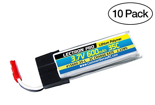 (10 Pack) Lectron Pro 3.7V 600mAh 35C Lipo Battery with JST Connector for Blade 120 SR and 180 QX