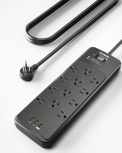 Überspannungsschutz 5 Fuß Power Strip (4080J), Überspannungsschutzstecker mit 12 Steckdosen, geräumiges Design für große Steckdosen, Flachstecker, USB