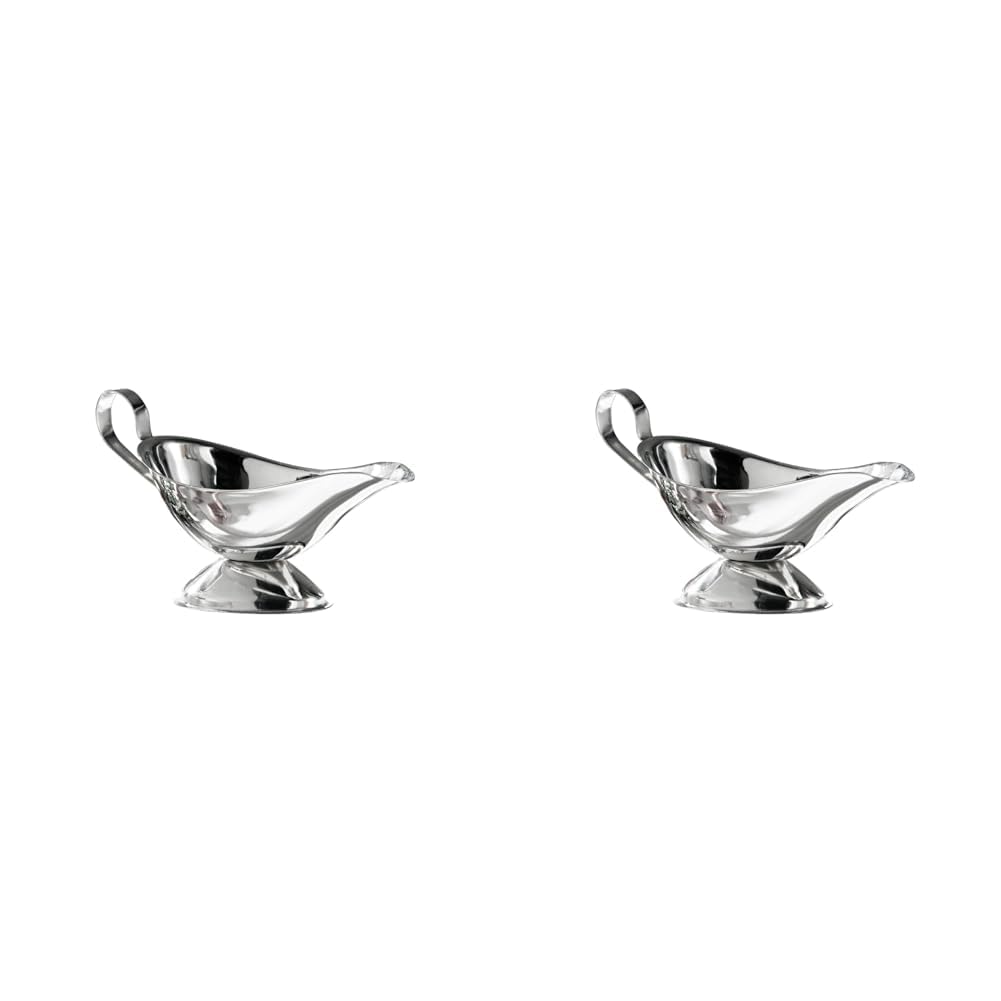 Premier Housewares 8 oz Stainless Steel Gravy Boat and Saucer Jug - 11 cm x 22 cm x 10 cm, Silver (Pack of 2)