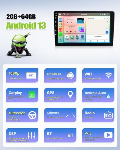 8 Core 2G+64G CAMECHO Android 13 for BMW 1 Series E81 E82 E87 E88 with Navi Carplay Android Auto, 9 Inch Double DIN Display Car Radio with Bluetooth5.0 FM/RDS 32EQ DSP SWC