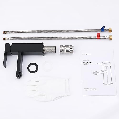 HOMELODY Bathroom Tap, Black, Washbasin Tap, Basin, Square Bathroom Mixer Tap, Stainless Steel, Single Lever Mixer Tap