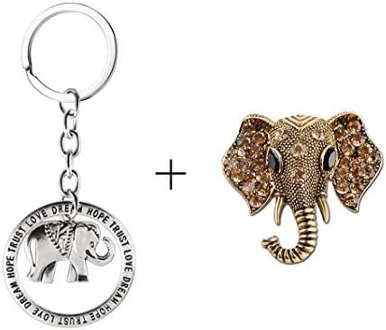 Elephant Friend Party Fashion Gift Elephant Pendant Key Chain Ring, Gift Bag Included (Elephant Keychain+ Brooch Lapel Pin)