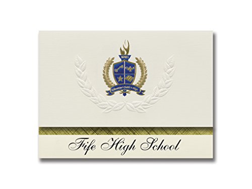 Signature Announcements Fife High School (Tacoma, WA) Graduation Announcements, Presidential style, Elite package of 25 with Gold & Blue Metallic Foil seal